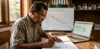 Roadmap Strategi Digital untuk UMKM: Langkah Bertahap agar Tidak Salah Arah Pemilik UMKM Indonesia menyusun roadmap strategi digital dengan laptop dan catatan perencanaan di meja kerja.