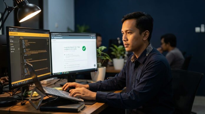Diagram visual content cluster bisnis Indonesia menampilkan artikel pilar di tengah dikelilingi artikel cluster yang saling terhubung dengan garis internal link